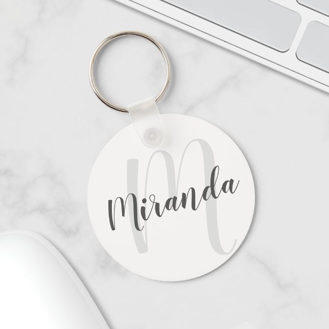 Modern Script Personalized Monogram and Name Keychain (Creator Uploaded)