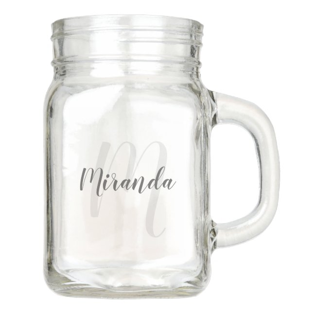 Modern Script Personalized Monogram and Name Mason Jar (Front)