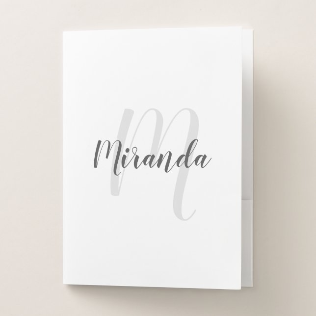 Modern Script Personalized Monogram and Name Pocket Folder (Front)