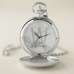 Modern Script Personalized Monogram and Name Pocket Watch