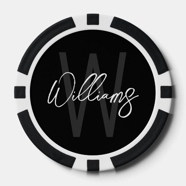Modern Script Personalized Monogram and Name Poker Chips (Front)
