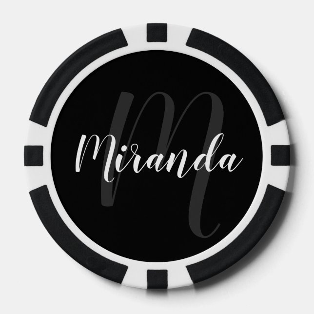 Modern Script Personalized Monogram and Name Poker Chips (Front)