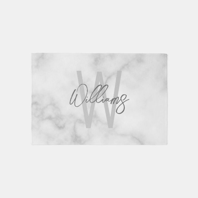Modern Script Personalized Monogram and Name Rug (Front)