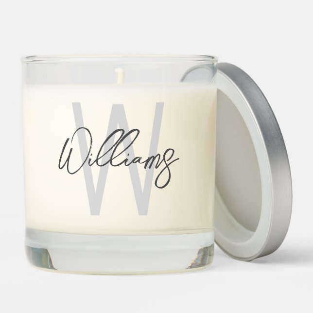 Modern Script Personalized Monogram and Name Scented Candle (Lid)