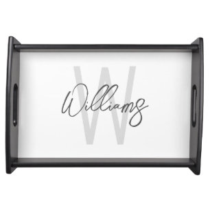Modern Script Personalized Monogram and Name Serving Tray