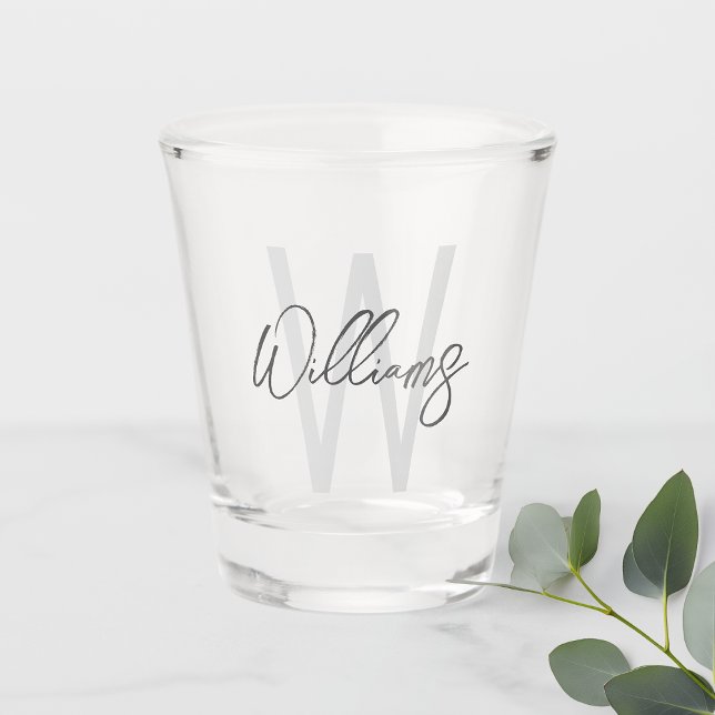 Modern Script Personalized Monogram and Name Shot Glass (Creator Uploaded)