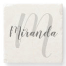 Modern Script Personalized Monogram and Name Stone Coaster Modern Script Personalized Monogram and Name Stone Coaster