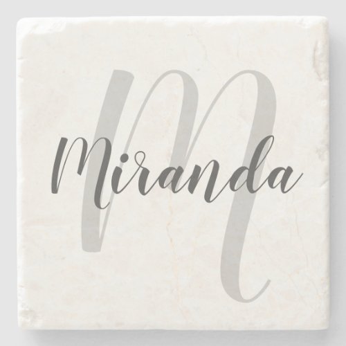 Modern Script Personalized Monogram and Name Stone Coaster