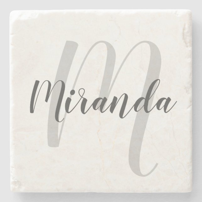 Modern Script Personalized Monogram and Name Stone Coaster (Front)