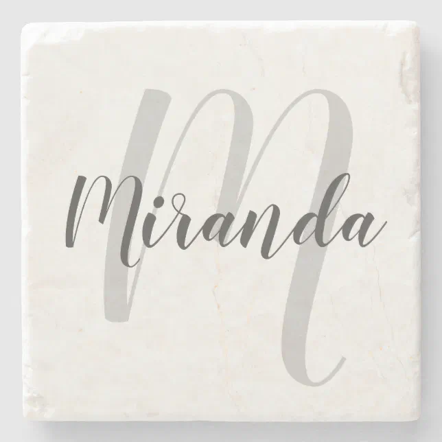 Modern Script Personalized Monogram and Name Stone Coaster | Zazzle