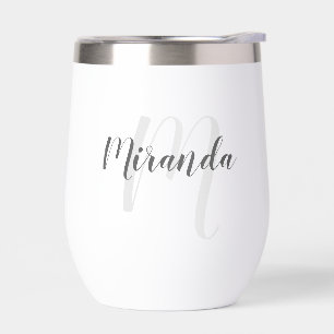 Modern Script Personalized Monogram and Name Thermal Wine Tumbler