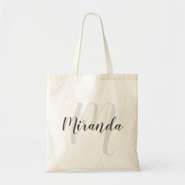 Modern Script Personalized Monogram and Name Tote Bag