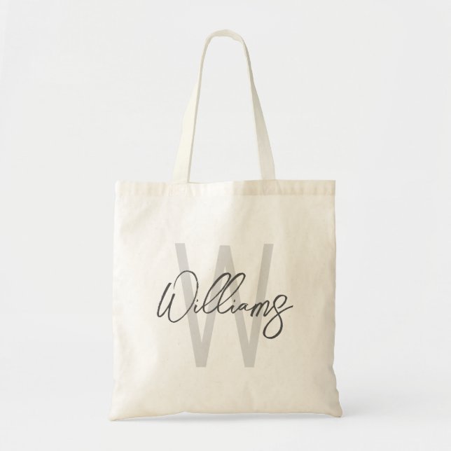 Modern Script Personalized Monogram and Name Tote Bag (Front)