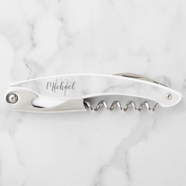 Modern Script Personalized Monogram and Name Waite Waiter's Corkscrew (Front)