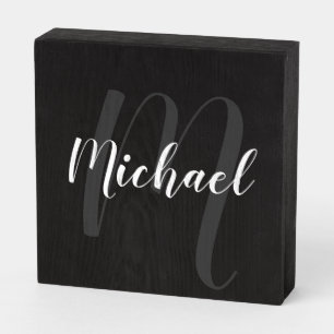 Modern Script Personalized Monogram and Name Wooden Box Sign