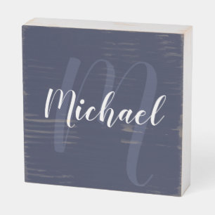 Modern Script Personalized Monogram and Name Wooden Box Sign