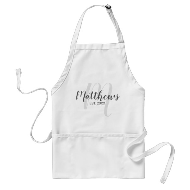Modern Script Personalized Monogram & Family Name Adult Apron (Front)