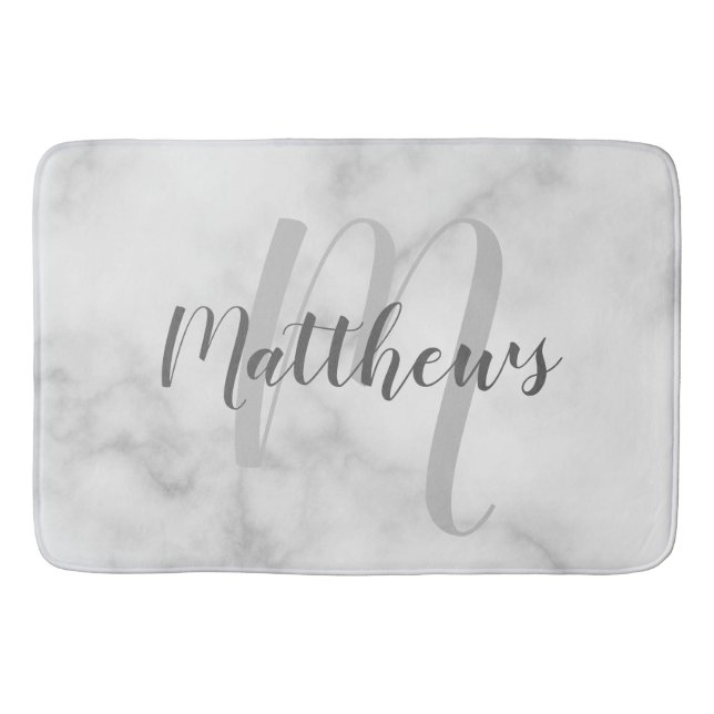 Modern Script Personalized Monogram & Family Name  Bath Mat (Front)