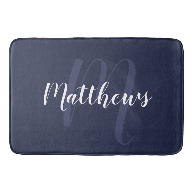 Modern Script Personalized Monogram & Family Name  Bath Mat (Front)