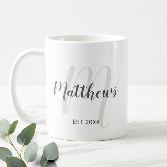Modern Script Personalized Monogram & Family Name Coffee Mug (Creator Uploaded)