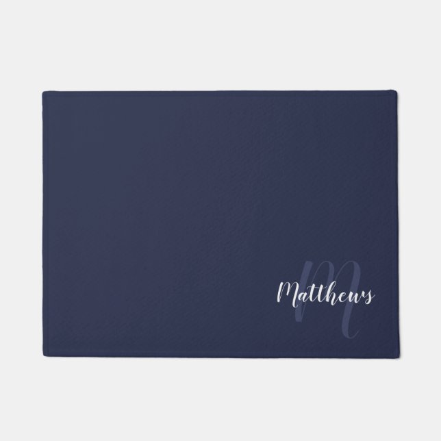 Modern Script Personalized Monogram & Family Name  Doormat (Front)