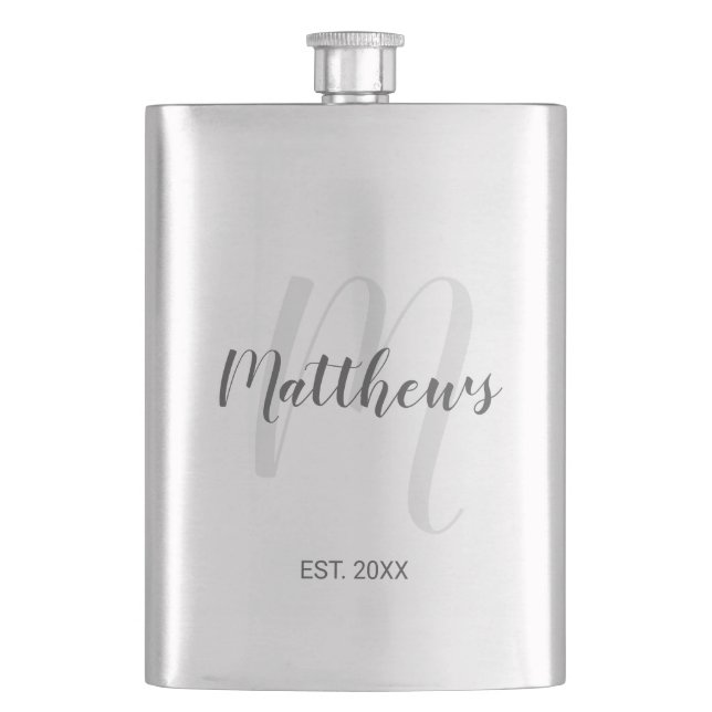 Modern Script Personalized Monogram & Family Name Flask (Front)