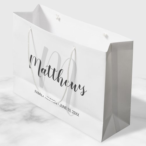 Modern Script Personalized Monogram  Family Name Large Gift Bag