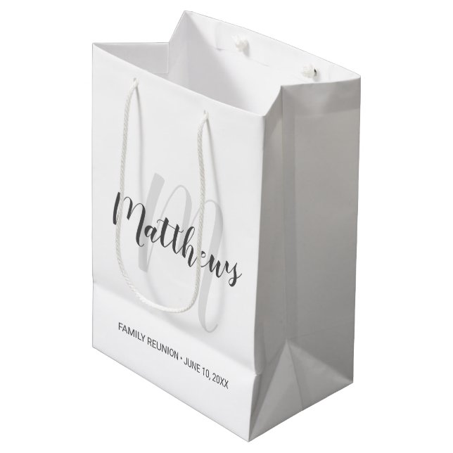 Modern Script Personalized Monogram & Family Name Medium Gift Bag (Front Angled)