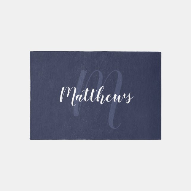 Modern Script Personalized Monogram & Family Name Outdoor Rug (Front)