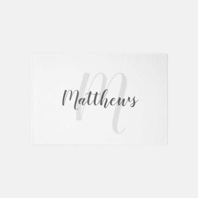 Modern Script Personalized Monogram & Family Name Outdoor Rug (Front)