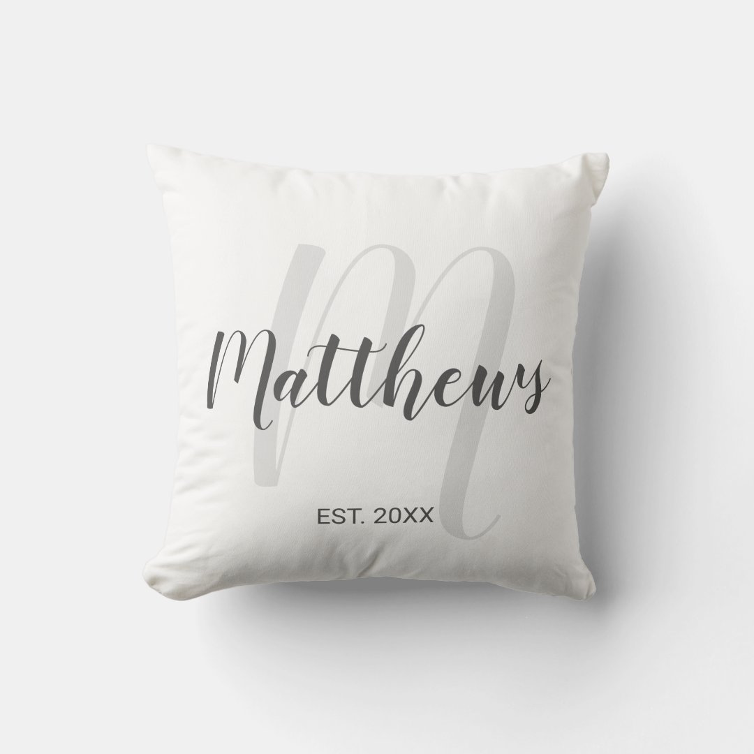 Modern Script Personalized Monogram & Family Name Throw Pillow Zazzle
