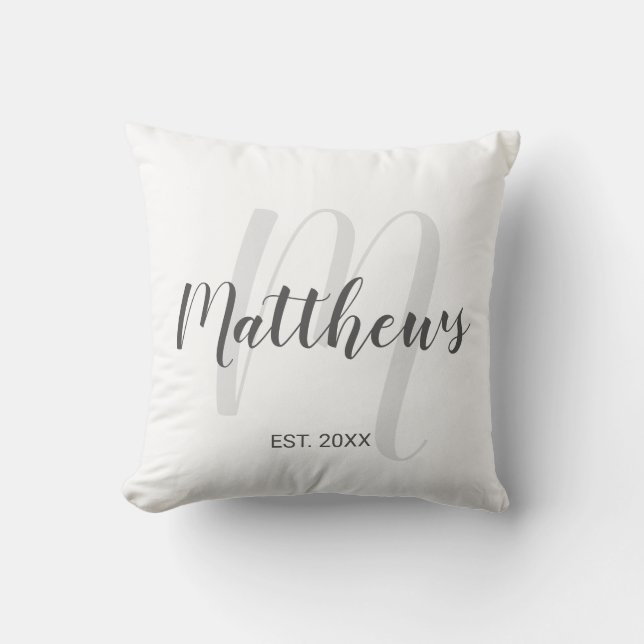 Modern Script Personalized Monogram & Family Name Throw Pillow (Front)