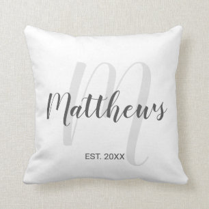 Modern Script Personalized Monogram & Family Name Throw Pillow