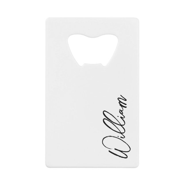 Modern Script Personalized Name Credit Card Bottle Opener (Front)