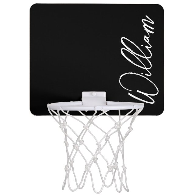 Modern Script Personalized Name Mini Basketball Ho Mini Basketball Hoop (Front)