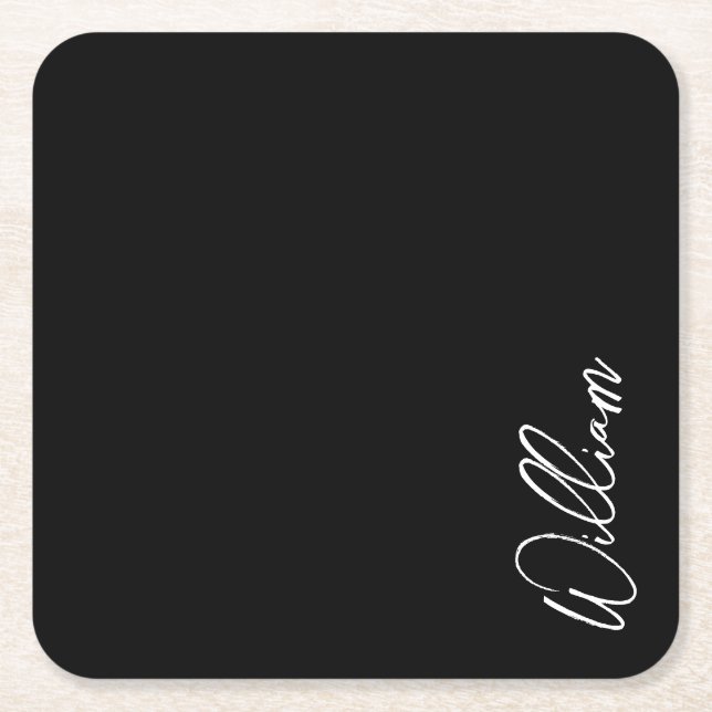 Modern Script Personalized Name Square Paper Coast Coaster (Front)