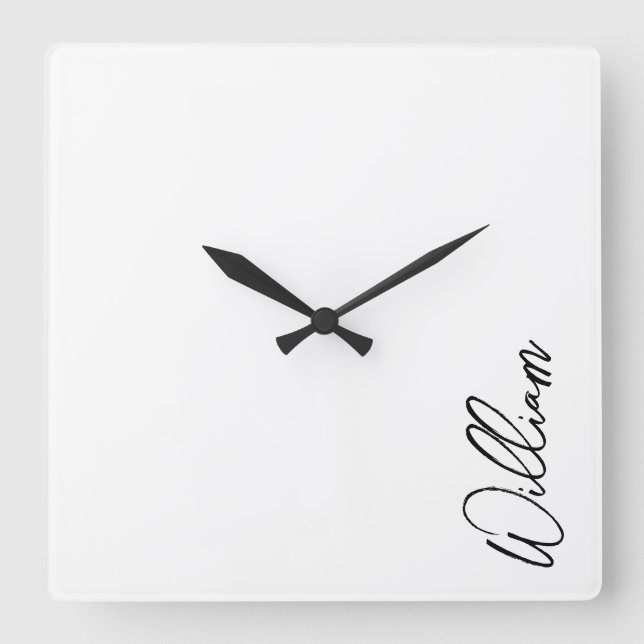 Modern Script Personalized Name Square Wall Clock (Front)