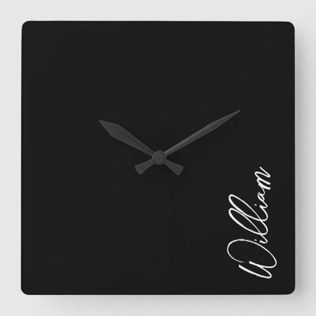 Modern Script Personalized Name Square Wall Clock (Front)