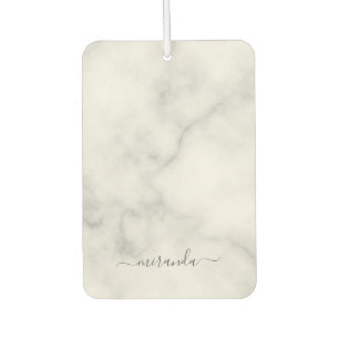 Modern Script Personalized Name White Marble Air Freshener