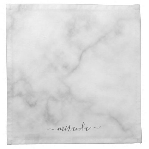 Modern Script Personalized Name White Marble Cloth Napkin