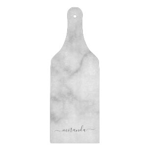 Modern Script Personalized Name White Marble Cutting Board