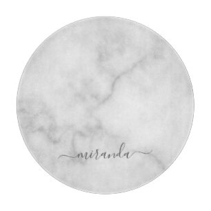 Modern Script Personalized Name White Marble Cutting Board