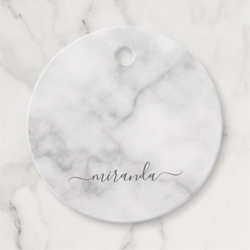 Modern Script Personalized Name White Marble Favor Tags