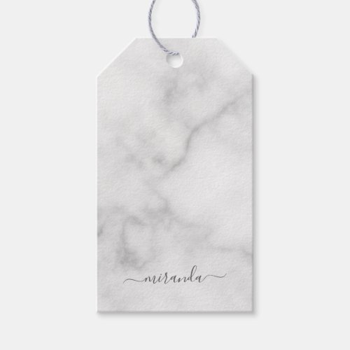 Modern Script Personalized Name White Marble Gift Tags