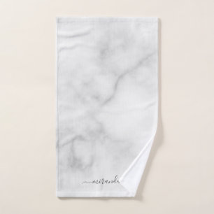 Modern Script Personalized Name White Marble Hand Towel