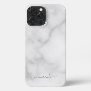 Modern Script Personalized Name White Marble iPhone 13 Pro Max Case