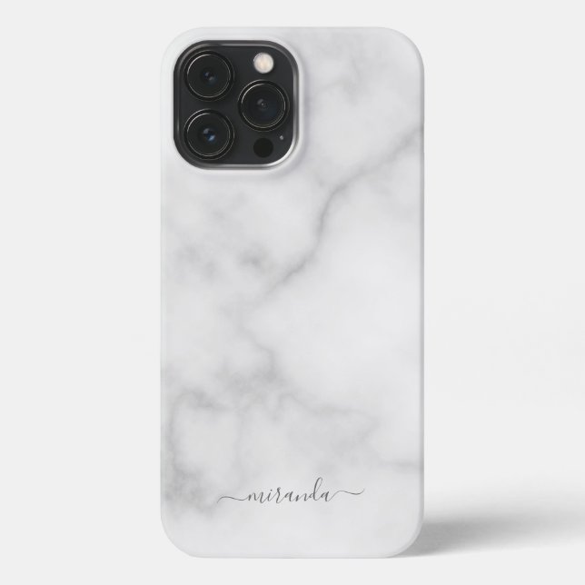 Modern Script Personalized Name White Marble iPhone Case (Back)