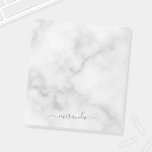 Modern Script Personalized Name White Marble Notepad<br><div class="desc">Modern Script Personalized Name White Marble Gift
featuring personalized name in grey modern script font style on white marble background.</div>