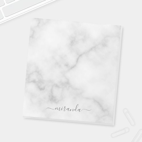 Modern Script Personalized Name White Marble Notepad