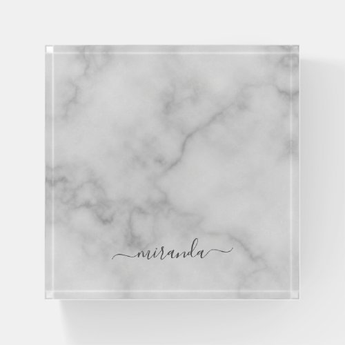 Modern Script Personalized Name White Marble Paperweight